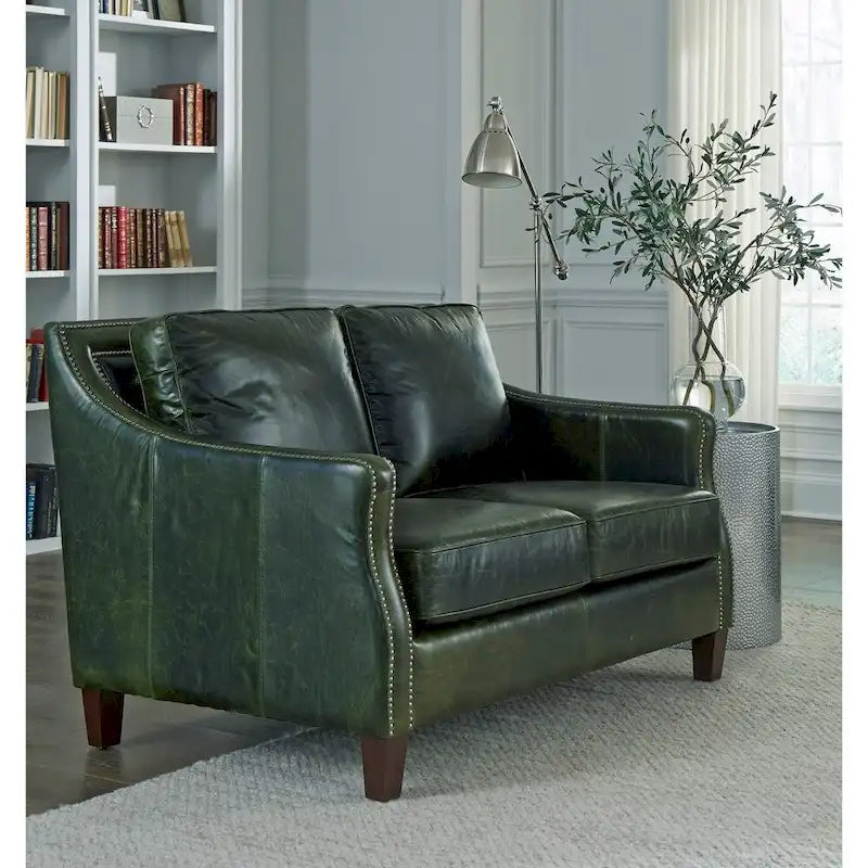 Canapé, causeuse et fauteuil en cuir pleine fleur vert