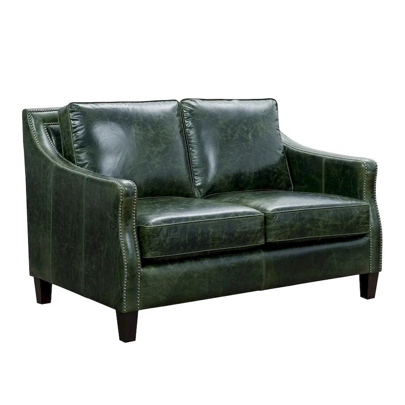 Canapé, causeuse et fauteuil en cuir pleine fleur vert