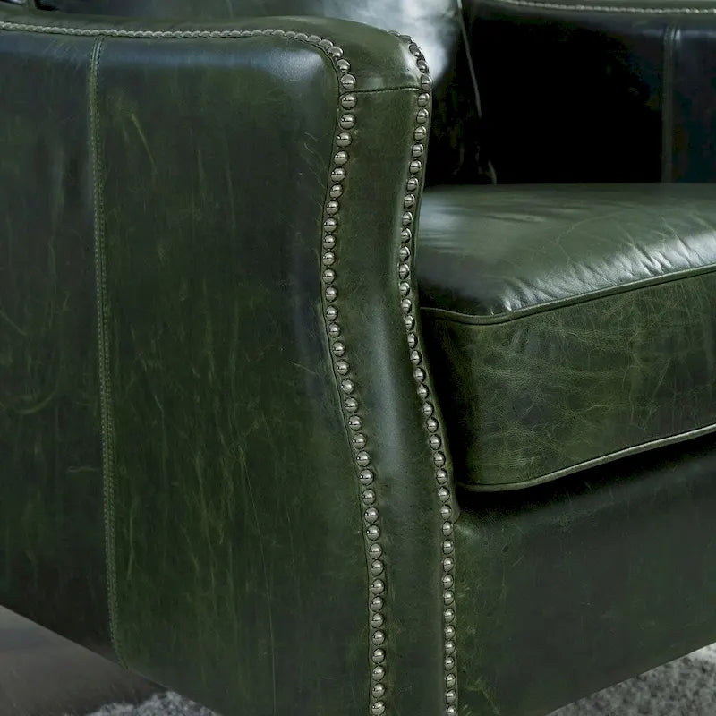 Canapé, causeuse et fauteuil en cuir pleine fleur vert