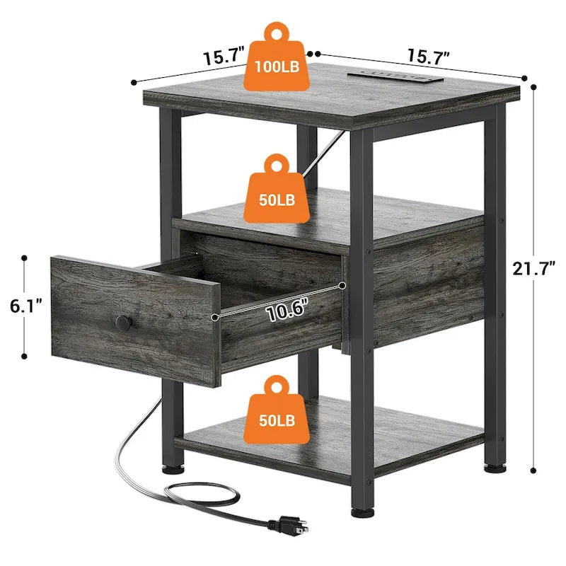 Table de chevet avec tiroirs et station de recharge