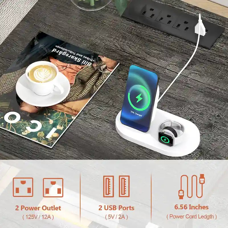 Table de chevet avec tiroirs et station de recharge