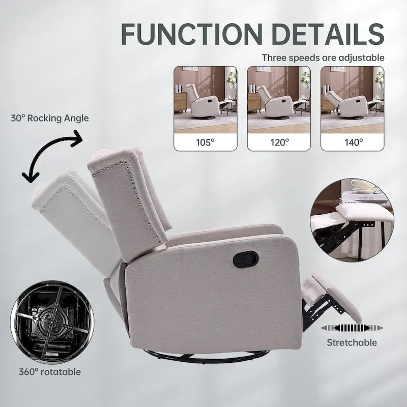 Fauteuil inclinable, pivotant et à bascule pour chambre ou salon