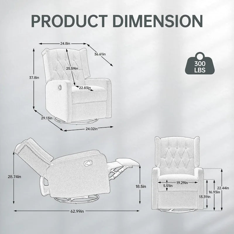 Fauteuil inclinable, pivotant et à bascule pour chambre ou salon