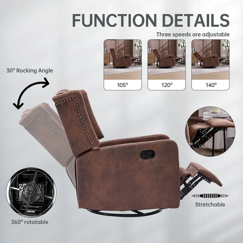 Fauteuil inclinable, pivotant et à bascule pour chambre ou salon