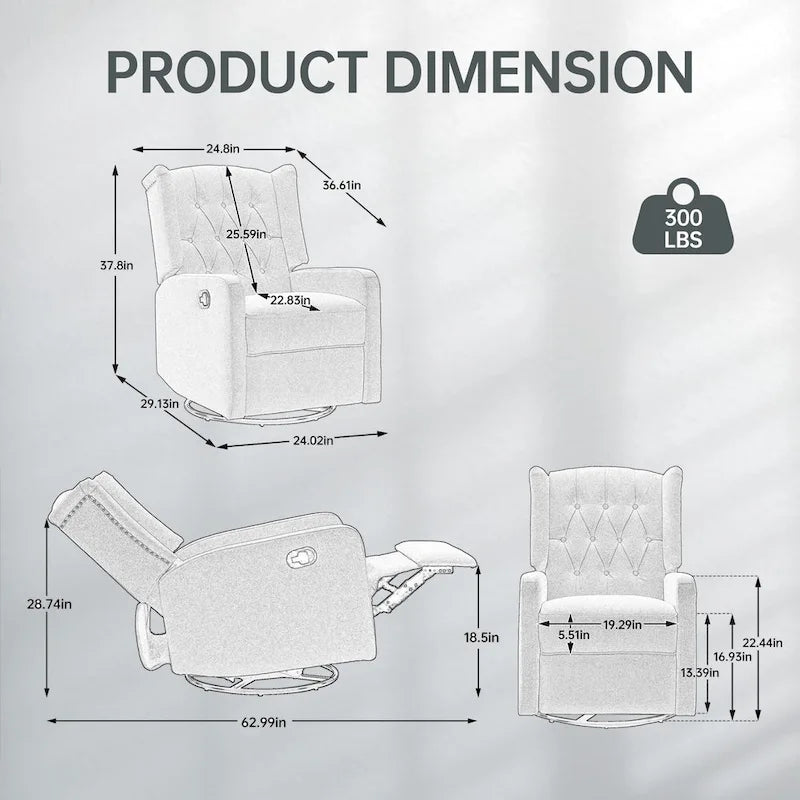 Fauteuil inclinable, pivotant et à bascule pour chambre ou salon