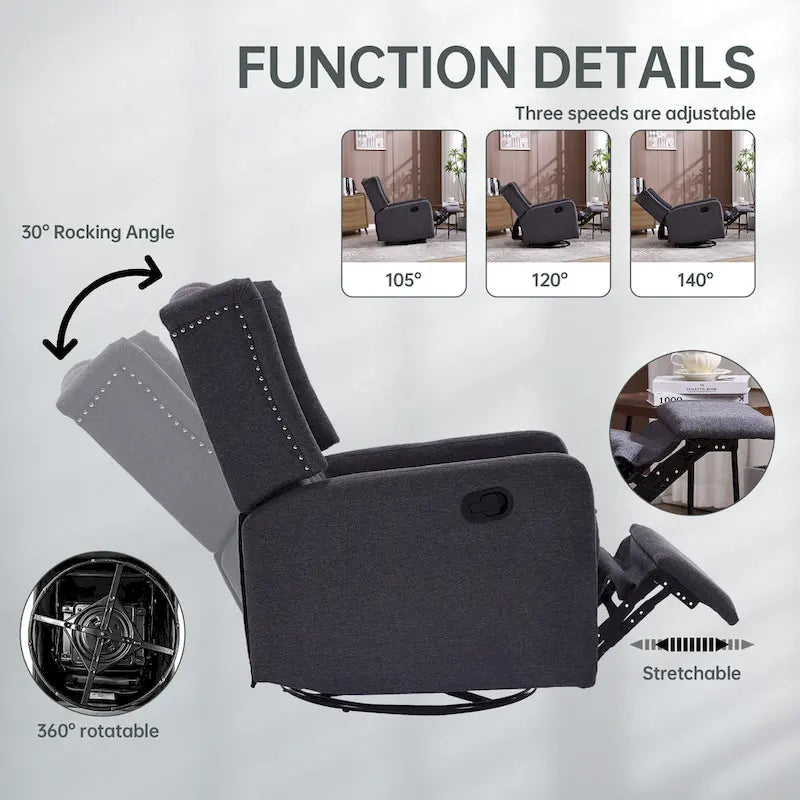 Fauteuil inclinable, pivotant et à bascule pour chambre ou salon