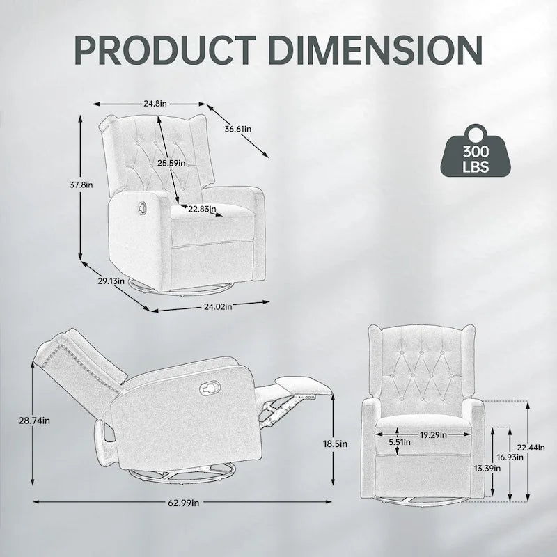 Fauteuil inclinable, pivotant et à bascule pour chambre ou salon